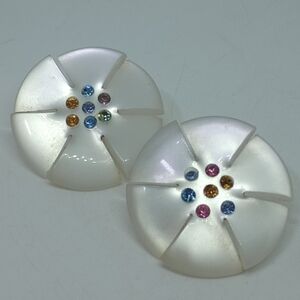 * vintage white Moonglow flower colorful rhinestones clip on earrings